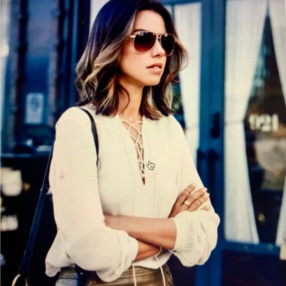 Womens Rebecca Minkoff Ivory Lace-Up Blouse Top Medium